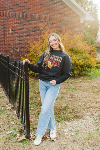 Grounded in Grace Navy Sweatshirt - Tucked & Threaded
