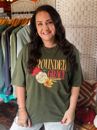 Grounded in Grace Olive Vintage Tee - Tucked & Threaded