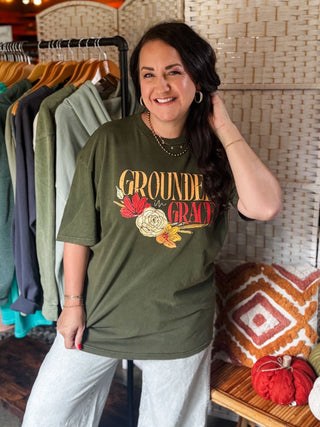 Grounded in Grace Olive Vintage Tee - Tucked & Threaded