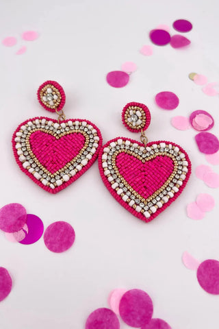 Pink Beaded Heart Earrings