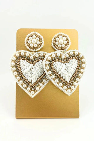 Gold and White Heart Earrings