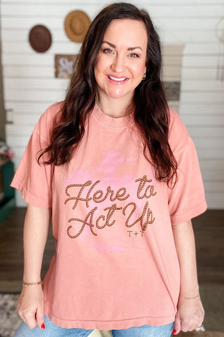 Here to Act Up Lane Seven Urban Heavy Salmon Tee - Tucked & Threaded