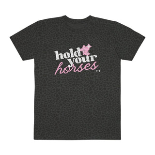 Hold Your Horses Western Graphic Tee | Black Leopard Women's T-Shirt - Tucked & Threaded