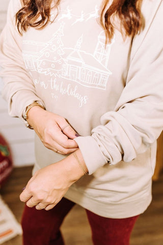 Home for the Holidays Tan Sweatshirt - Tucked & Threaded