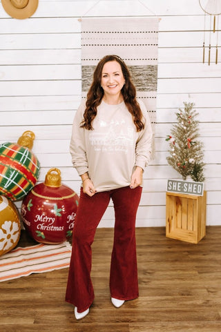 Home for the Holidays Tan Sweatshirt - Tucked & Threaded