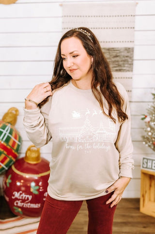 Home for the Holidays Tan Sweatshirt - Tucked & Threaded