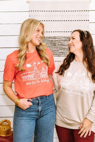 Home for the Holidays Tan Sweatshirt - Tucked & Threaded