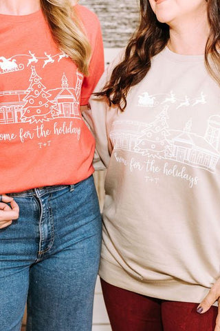 Home for the Holidays Tan Sweatshirt - Tucked & Threaded