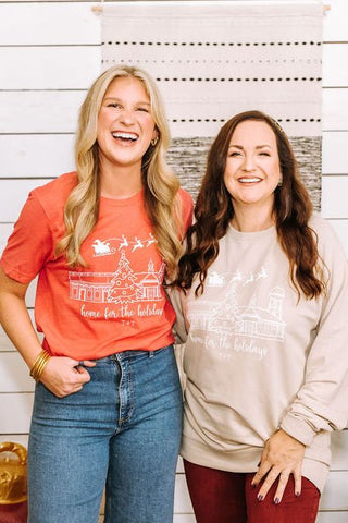 Home for the Holidays Tan Sweatshirt - Tucked & Threaded
