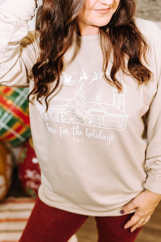 Home for the Holidays Tan Sweatshirt - Tucked & Threaded