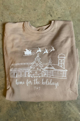 Home for the Holidays Tan Sweatshirt - Tucked & Threaded