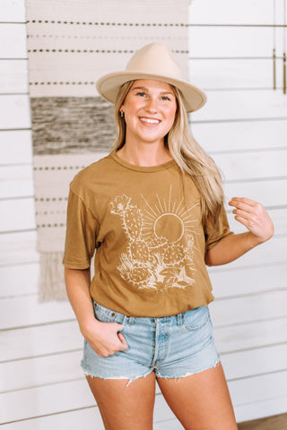 Sunny Cactus Camel Vintage Tee