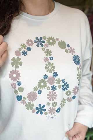 Floral Peace Tan Fleece Sweatshirt