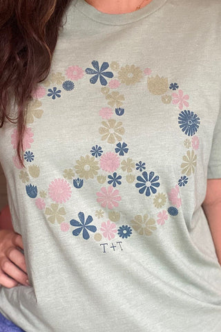 Floral Peace Sage Tee-XS & S Only