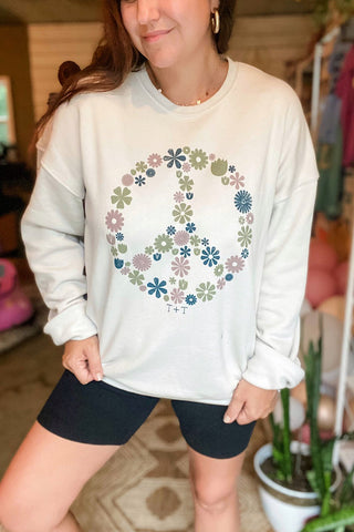 Floral Peace Tan Fleece Sweatshirt