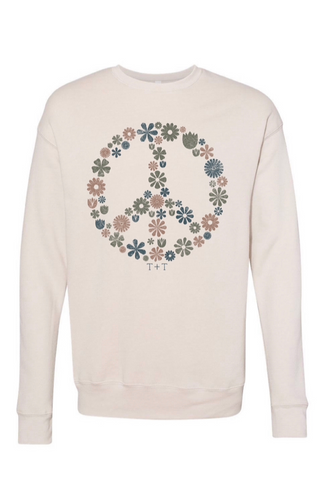 Floral Peace Tan Fleece Sweatshirt