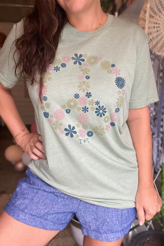 Floral Peace Sage Tee-XS & S Only