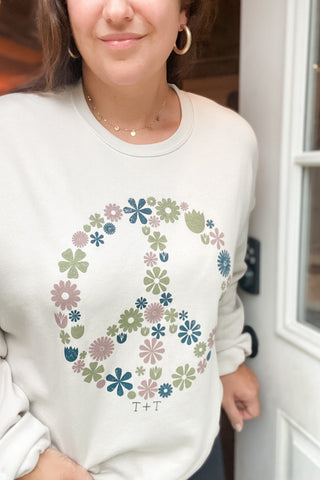 Floral Peace Tan Fleece Sweatshirt