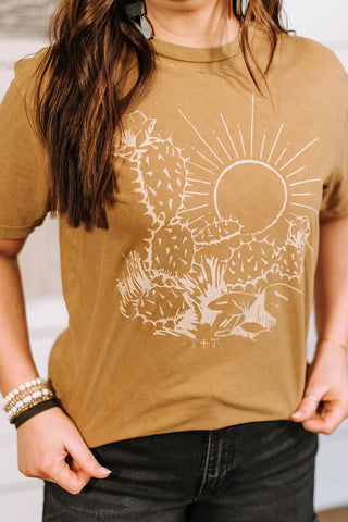 Sunny Cactus Camel Vintage Tee