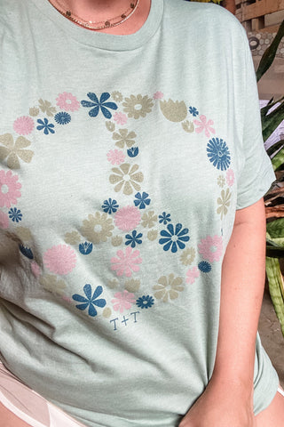 Floral Peace Sage Tee-XS & S Only