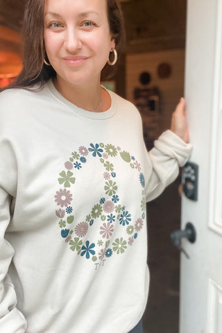 Floral Peace Tan Fleece Sweatshirt