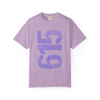 Lavendar 615 Area Code Faded Unisex Tee - Tucked & Threaded