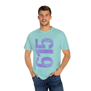 Lavendar 615 Area Code Faded Unisex Tee - Tucked & Threaded