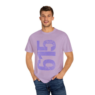 Lavendar 615 Area Code Faded Unisex Tee - Tucked & Threaded