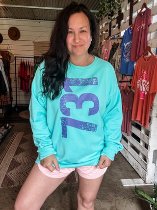 Lavendar 731 Area Code Faded Sweatshirt - Tucked & Threaded