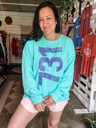 Lavendar 731 Area Code Faded Sweatshirt - Tucked & Threaded