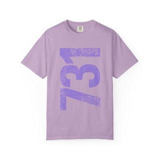 Lavendar 731 Area Code Faded Unisex Tee - Tucked & Threaded