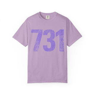 Lavendar 731 Area Code Faded Unisex Tee (Horizontal) - Tucked & Threaded