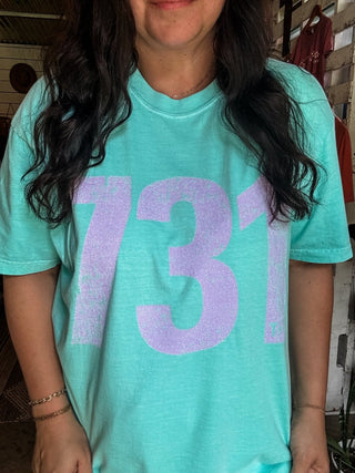 Lavendar 731 Area Code Faded Unisex Tee (Horizontal) - Tucked & Threaded
