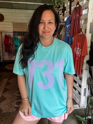 Lavendar 731 Area Code Faded Unisex Tee (Horizontal) - Tucked & Threaded