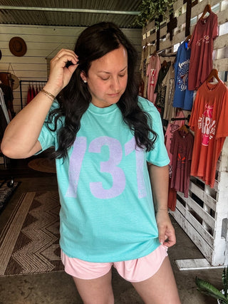 Lavendar 731 Area Code Faded Unisex Tee (Horizontal) - Tucked & Threaded