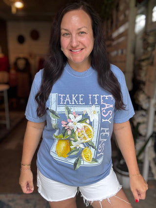 Lemon Graphic Tee - Take It Easy Peasy Unisex T-Shirt for Women - Tucked & Threaded