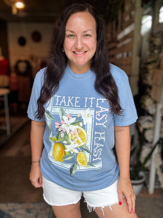 Lemon Graphic Tee - Take It Easy Peasy Unisex T-Shirt for Women - Tucked & Threaded