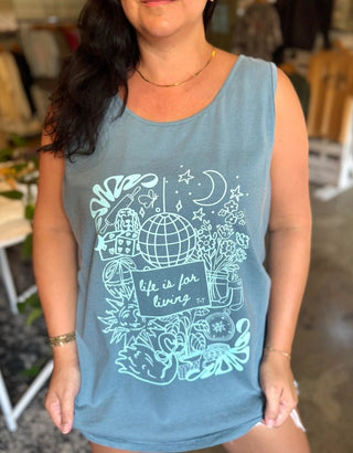 Life is for Living Ice Blue Unisex Tank - Tucked & Threaded