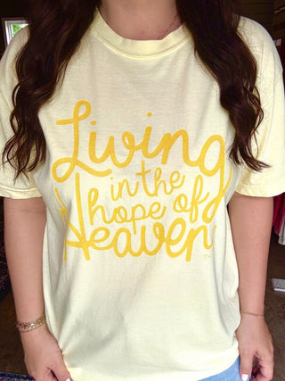 Living in the Hope of Heaven in Gold Unisex Tee - Tucked & Threaded