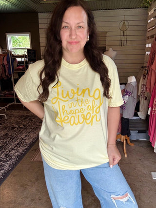 Living in the Hope of Heaven in Gold Unisex Tee - Tucked & Threaded
