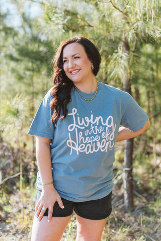 Living in the Hope of Heaven in Soft Pink Unisex Tee (Wholesale) - Tucked & Threaded