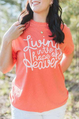 Living in the Hope of Heaven in Soft Pink Unisex Tee (Wholesale) - Tucked & Threaded