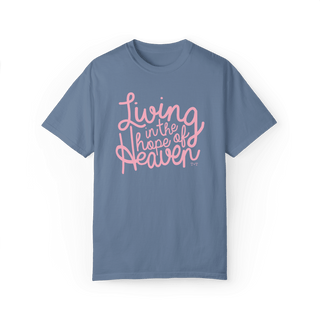 Living in the Hope of Heaven in Soft Pink Unisex Tee (Wholesale) - Tucked & Threaded