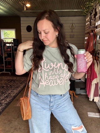 Living in the Hope of Heaven in Soft Pink Unisex Tee (Wholesale) - Tucked & Threaded