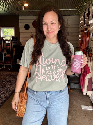 Living in the Hope of Heaven in Soft Pink Unisex Tee (Wholesale) - Tucked & Threaded