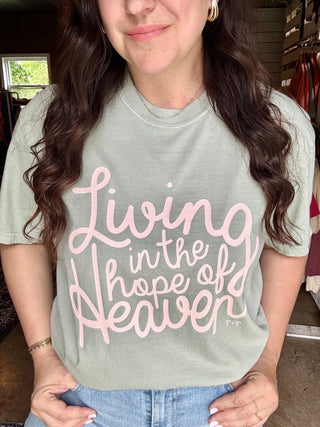 Living in the Hope of Heaven in Soft Pink Unisex Tee (Wholesale) - Tucked & Threaded