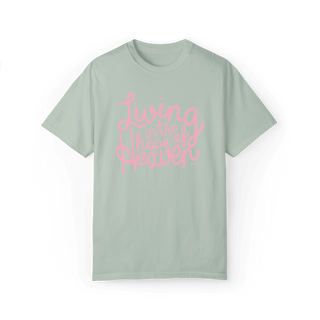 Living in the Hope of Heaven in Soft Pink Unisex Tee (Wholesale) - Tucked & Threaded