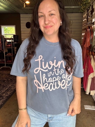 Living in the Hope of Heaven in Soft Pink Unisex Tee (Wholesale) - Tucked & Threaded