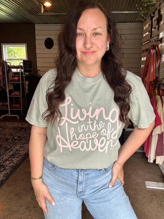 Living in the Hope of Heaven in Soft Pink Unisex Tee (Wholesale) - Tucked & Threaded