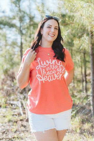 Living in the Hope of Heaven in Soft Pink Unisex Tee (Wholesale) - Tucked & Threaded